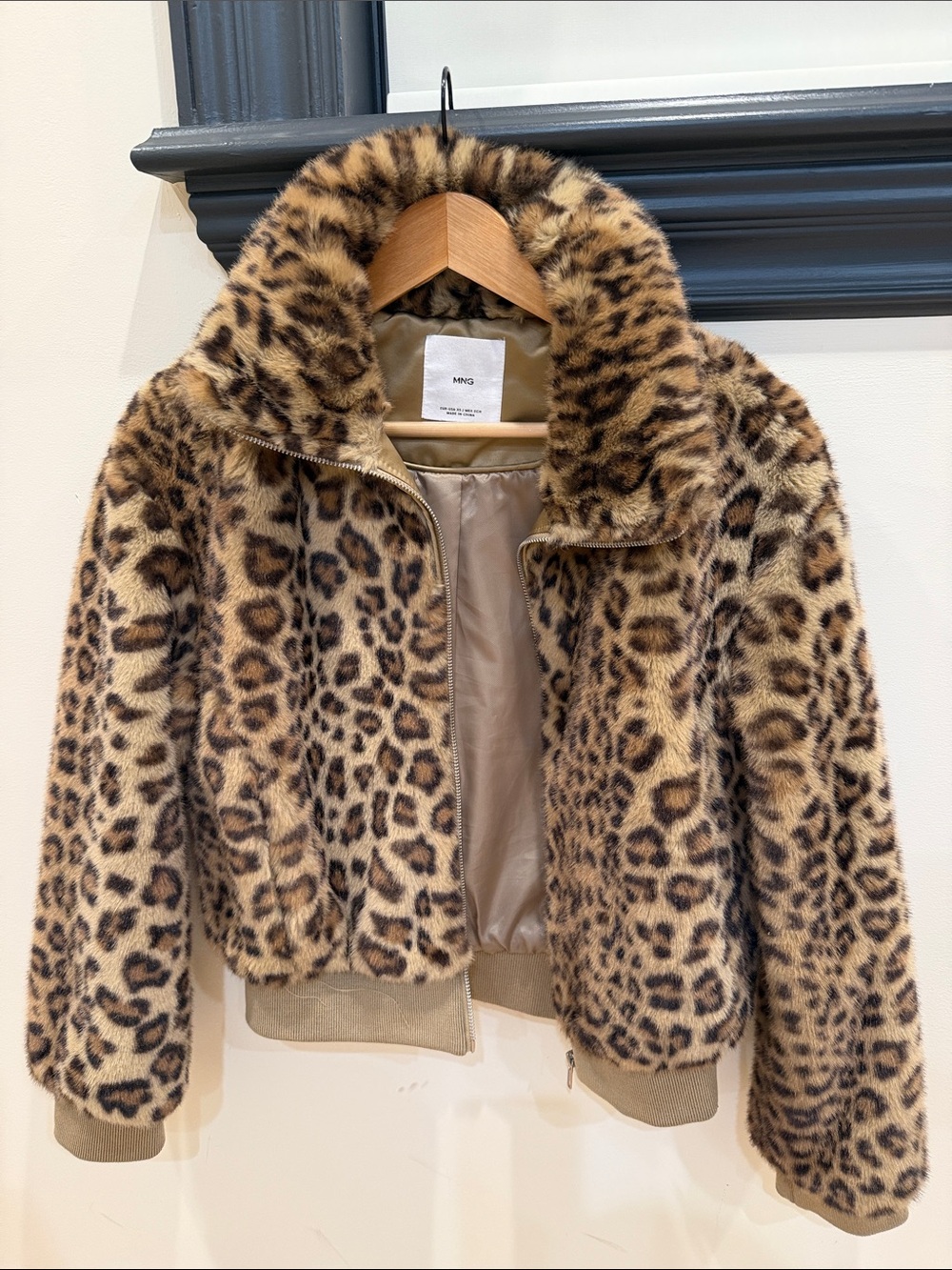 Mango Leopard Print Faux Fur Puffer Jacket - Tan/Brown